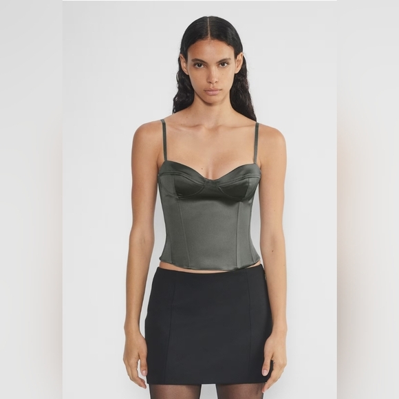 Aritzia Tops - Artizia Ten Charcoal Grey Satin Dazzle Corset Top Size 2 NWT
